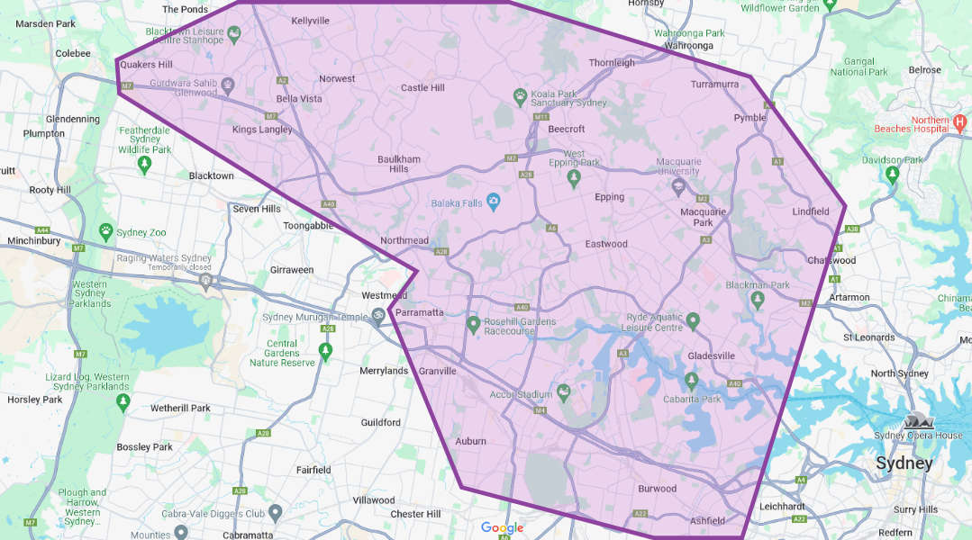 Service Areas Map Inner West & Western Sydney