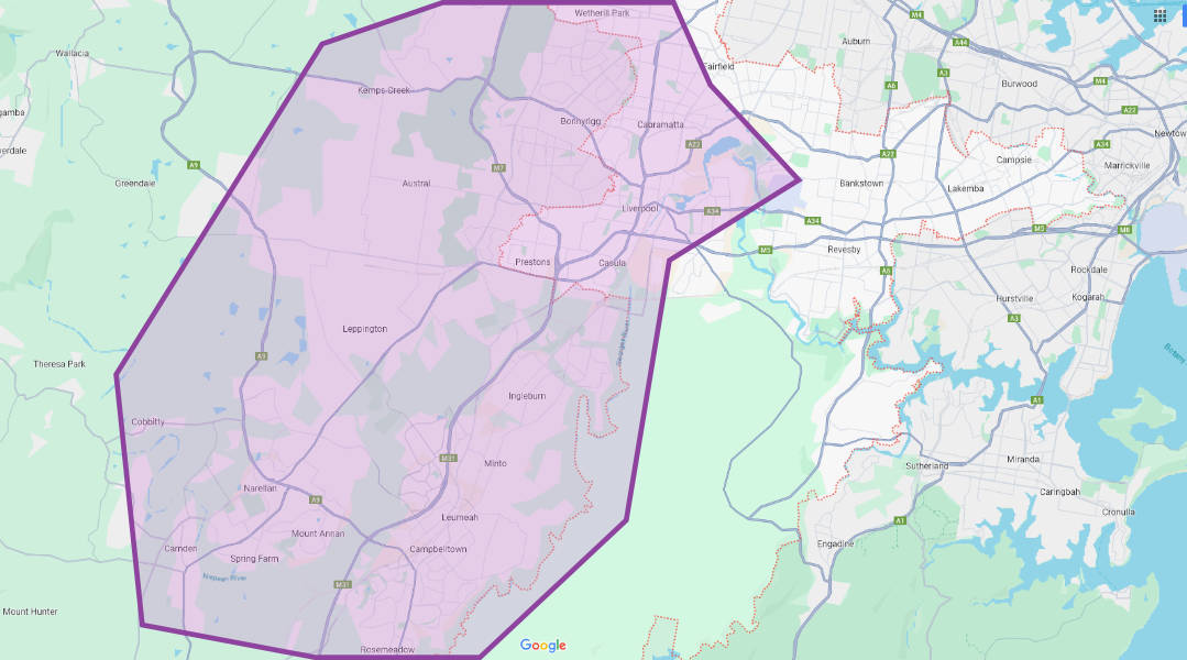 Service Areas Map South Western Sydney
